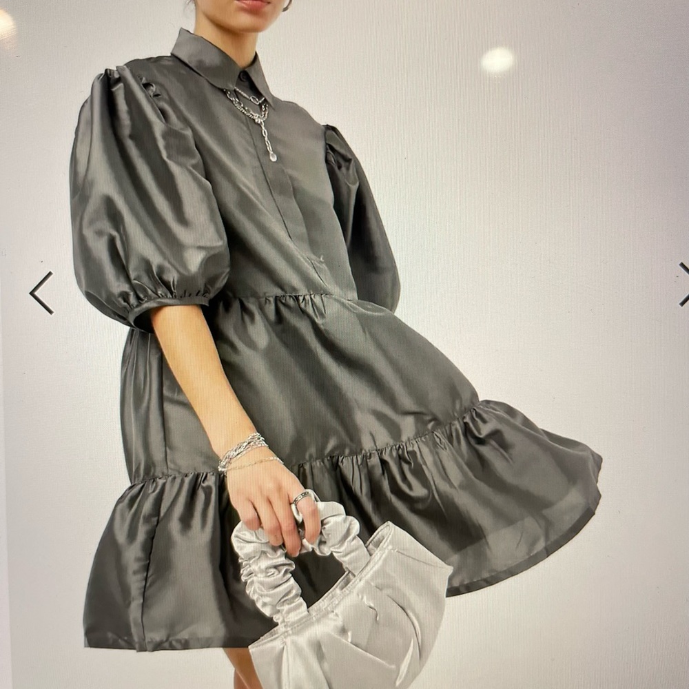 ASOS COLLUSION Tiered Taffeta Smock Dress in Gray